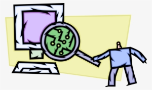 Vector Illustration Of Business Computer Technician - Magnifying Glass