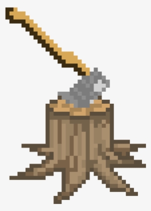 Tree Stump With Axe - Pixel Art Tree Trunk