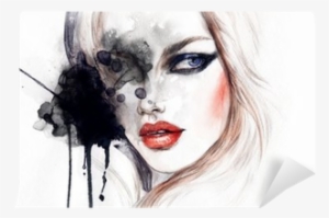 Beautiful Woman Portrait Abstract Fashion Watercolor - طراحی چهره با آبرنگ