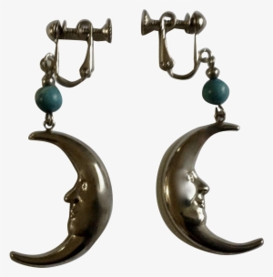 Man In The Crescent Moon Silver-tone & Blue Bead Screw - Earrings