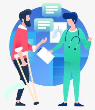 Injured Patient On Crutches With Primary Care Doctor - Patient