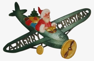 Santa Flying His Plane With A Merry Christmas Banner - Fensterbild 23 X 16 Cm Weihnachtsmannflieger