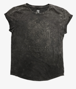 Glitter Skull Girls Acid Black T-shirt - Black Acid Wash Shirt Women