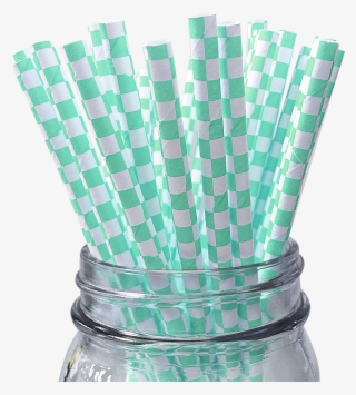 Seafoam Checkered 25pc Paper Straws - Chair