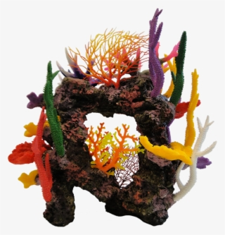 Mixed Coral On Natural Coloured Rock Aquarium Ornament - Marine Invertebrates