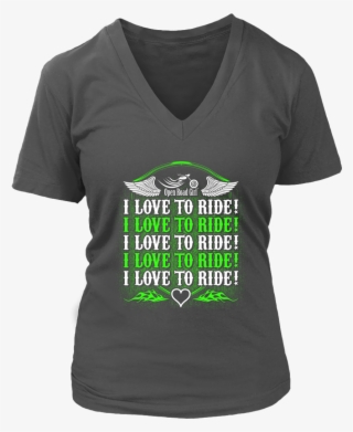 Neon Green I Love To Ride Women's V-neck Tee - Womens 1968 T Shirt
