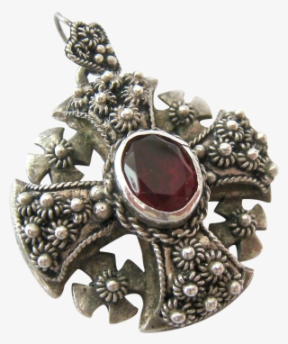950 Silver And Garnet Jerusalem Cross Pendant From - Silver