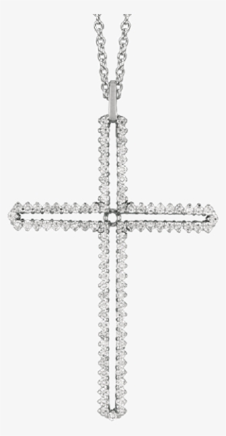 18kt White Prong Set Diamond Cross Pendant - Prong Setting