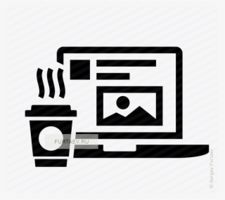 Vector Icon Of Hot Coffee Cup Near Laptop With Social - Laptop And Coffee Icon