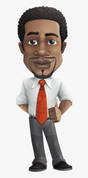 African American Male Character With A Black Hair - Black Businessman Cartoon
