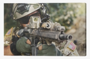 American Soldier Pointing His Rifle Canvas Print • - Rifle