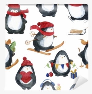 Seamless Watercolor Pattern - Christmas Penguin Watercolor