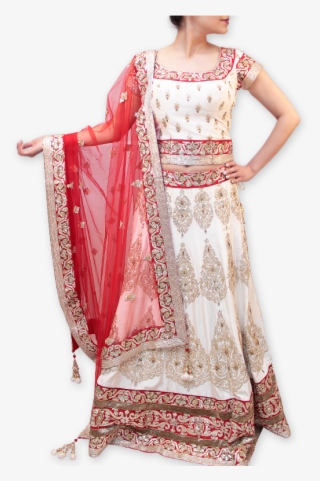 Offwhite/red Bridal Lehenga - Silk