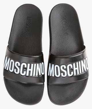 Black Pool Slider Sandals W/white Logo - Moschino