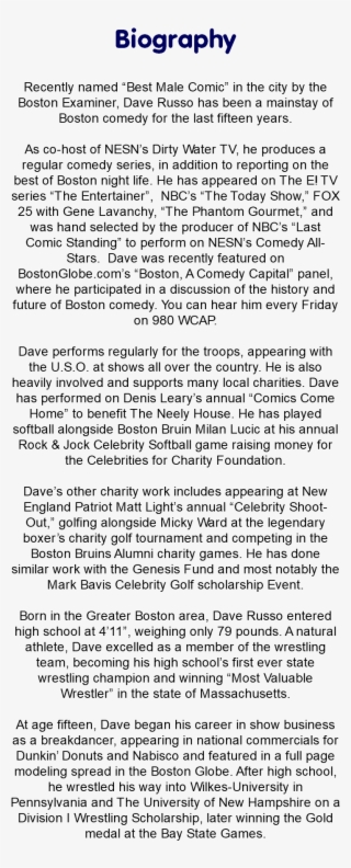 Biography Recently Named “best Male Comic” In The City - Boston