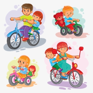 Set Of Vector Icons Small Children On Bicycles, Baby, - Icon