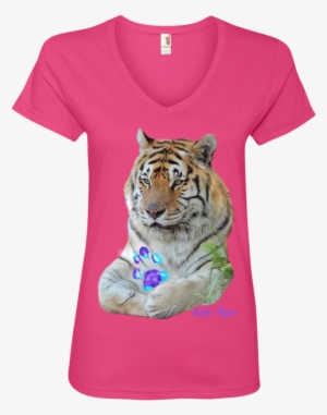 Andy Tiger Paw Print Ladies' V-neck Tee - Sip Coffee & Pet My Dog Ladies' Premium V-neck
