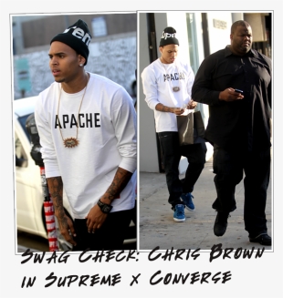 Chris Brown In Supreme Beanie, Apache Tee & Converse - Chris Brown Supreme Beanie