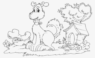 Dog With Doghouse And Bone Coloring Page - Dog House Coloring Pages