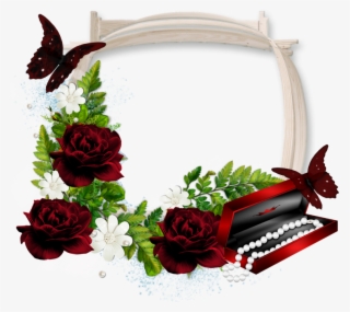 Beautiful Transparent Photo Frame With Dark Red Roses - Frame With Red Roses Png