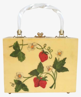 Vintage 1960s Novelty Print Strawberry Wood Box Hand - Handbag