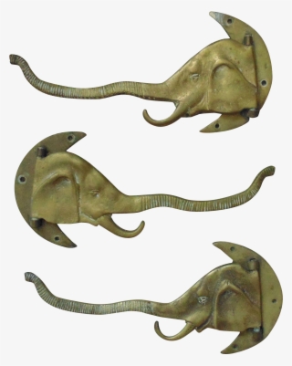 3 Vintage Brass Elephant Head Plant Curtain Hooks Hangers - Indian Elephant