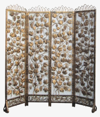 Golden Metal Grape Leaf Motif Panel Screen On Chairish - Room Divider