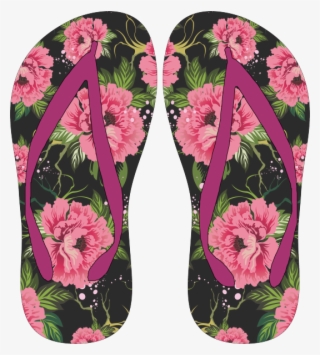 Chinelo Flores Rosas - Estampas Chinelos Preto Floral