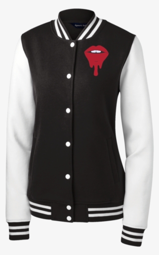 Dripping Lips Women's Fleece Letterman Jacket With - Ladies Custom Varsity Sweatshirt | Your Name And Number