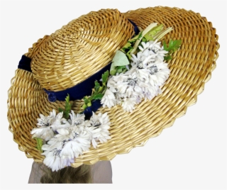 Antique 1910s Wide Brimmed Ladies Edwardian Straw Hat - Bouquet