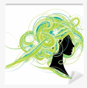 Woman Head Silhouette, Hairstyle Design Wall Mural - Illustration
