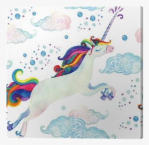Watercolor Fairy Tale Seamless Pattern With Flying - Acuarela Unicornios