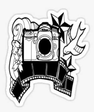 Camera Film With Nautical Star & Bird Tattoo Design - Camera Tattoo
