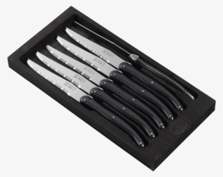 Laguiole Steak Knife Set Carbon Mirror Effect - Set De 6 Couteaux A Steak Carbone Brillant