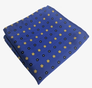 Blue Pocket Square With Yellow And Black Geometric - 24cm X 24cm Silk Pocket Square. Blue