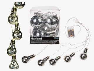 Garland With 5 Silver Coloured Plastic Bulbs & Each - Fairy Lights With 10 Led Bulbs