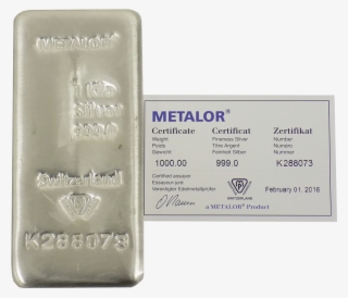 Pre-owned Metalor 1kg Silver Bar - Metalor