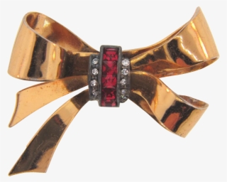 Signed Coro 1940's Bow Brooch With Center Crystal And