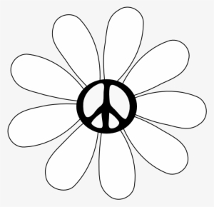 Peace Symbol Peace Sign Flower 29 Black White Line - Hippie Art Black And White