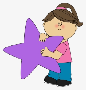 Girl Holding A Purple Star Clip Art - Partner Clipart