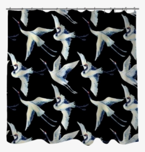 Watercolor Asian Crane Bird Seamless Pattern Shower - Watercolor Painting