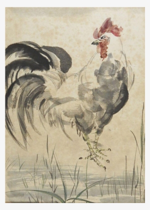 Asian Rooster Watercolor Painting