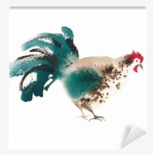 Rooster Green Brown Look Watercolor Wall Mural • Pixers® - Watercolor Painting