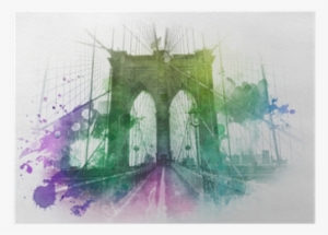 Blue, Yellow And Green Watercolor Paint Splattering - Pictureperfectinternational 'brooklyn Bridge' Graphic