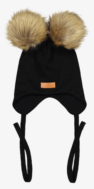 Double Furry Baby Beanie, Black