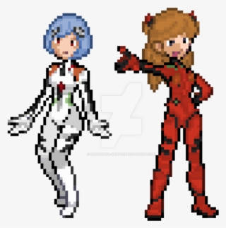 Vector Freeuse Stock Ayanami Rei And Langley - Rei Ayanami Pixel Art