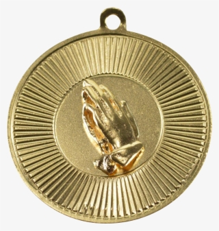 14k Hands In Prayer Round Starburst Grooved Medallion - Pendant