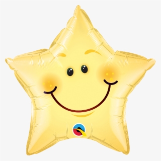 Smiley Face Star 20" Foil Balloon - White Mylar Star Balloon
