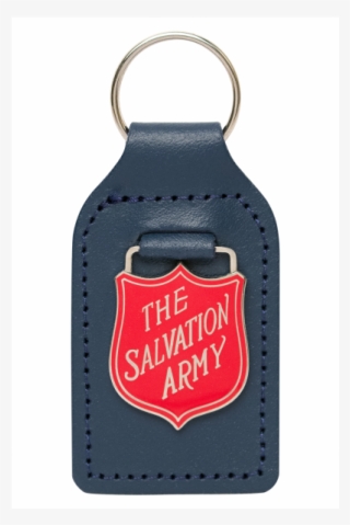 A Teal Leather Key Tab With A Silver Shield Tone Logo