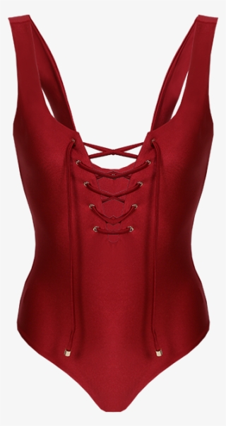 A Red Lace Up Swimsuit - Swimsuit